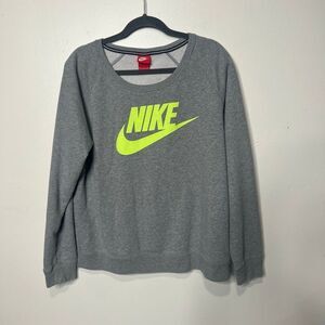 Nike Gray Crewneck Sweatshirt Green Swoosh Sz XL